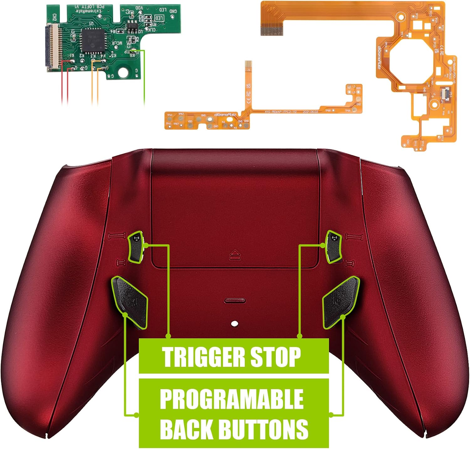 eXtremeRate Scarlet Red Lofty Programable Remap & Trigger Stop Kit, Upgrade Boards & Redesigned Back Shell & Side Rails & Back Buttons & Trigger Lock for Xbox One S/X Controller Model 1708