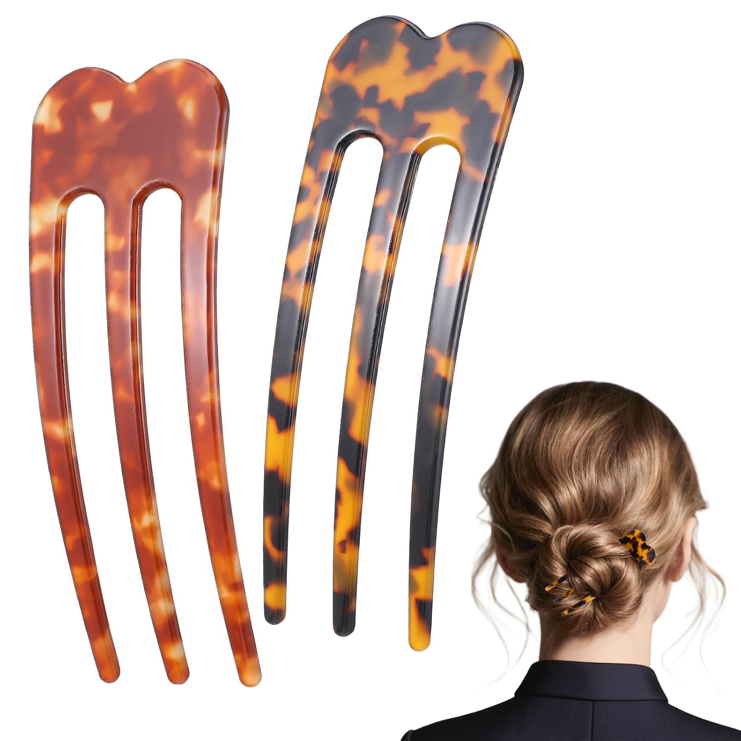 French Hair Pins for Women - U Shaped 3-Prong Hair Accessories