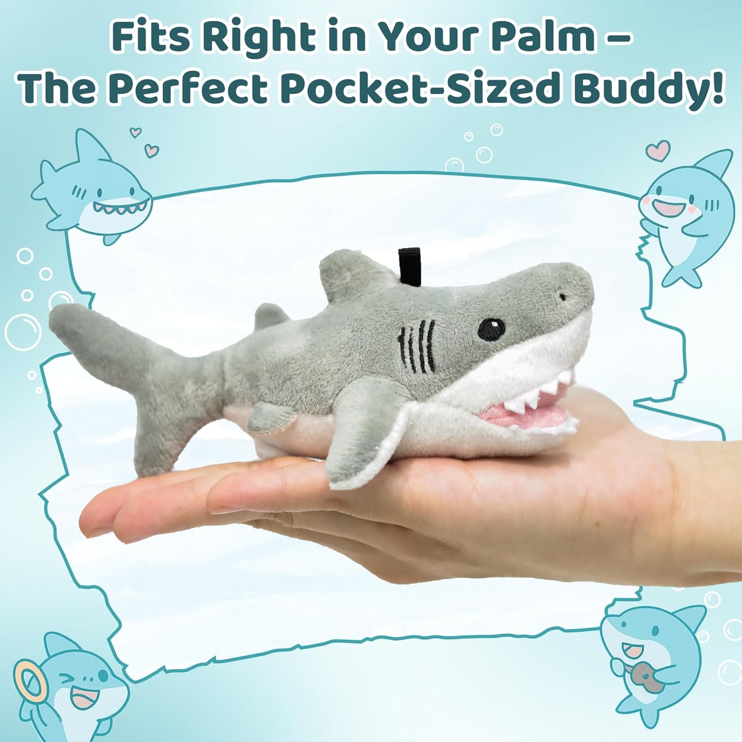 Shark Plush Keychain – Cute Kawaii Soft Stuffed Animal Toy, Mini Plushie Keychain Gift for Kids, Backpack or Purse Accessory – 5” Cartoon Shark Travel Buddy - Image 2