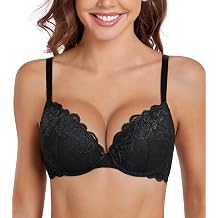 DotVol Women's Comfort Push Up Padded Deep V Plunge Flower Lace Underwire Everyday Bra