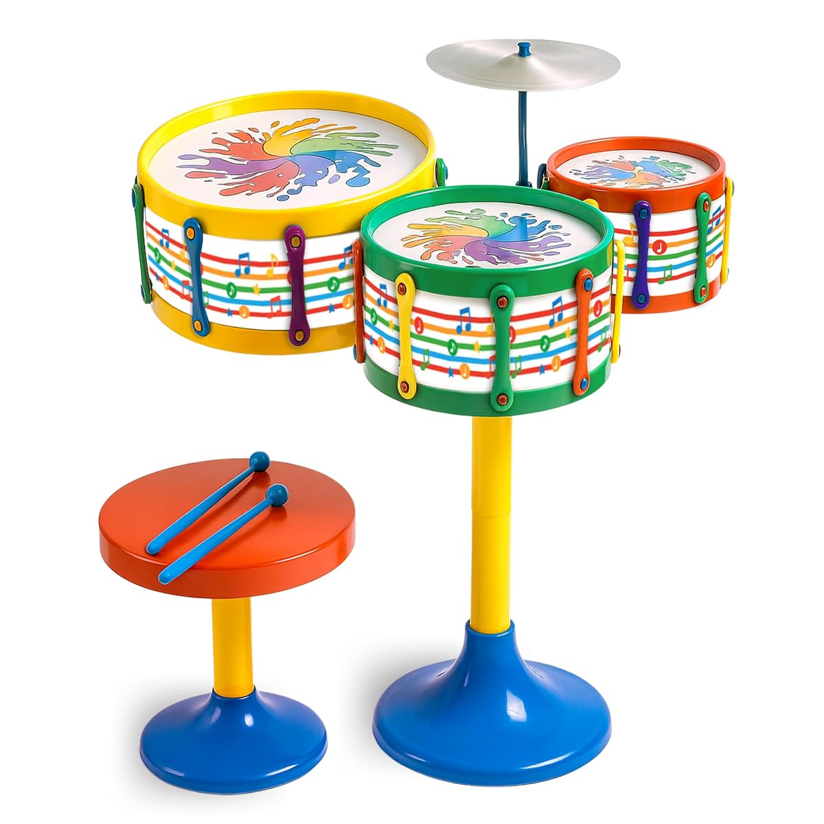 Toyztrend Jazz Drum Set Senior Musical Band Instruments with 3 Drums, 1 Dish, 1