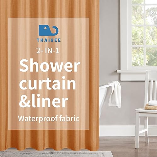 Miniatura 21 de Cortina de ducha o forro de tela 2 en 1, TPU transpirable y lavable, 36 pulgadas de ancho x 72 pulgadas de alto, juego de cortina de ducha estrecha