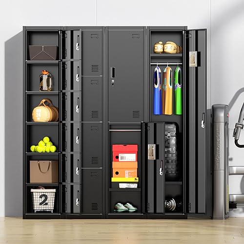 Vista 51 de Greenvelly Armario de almacenamiento de 9 puertas para empleados, casillero de metal para oficina, gimnasio, Shool, casillero de acero negro