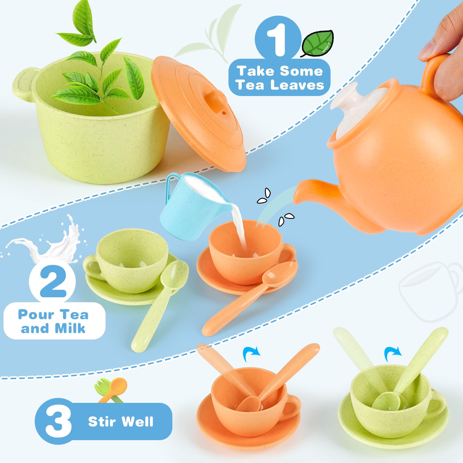Dreamon Juego de Té para Niños 36PCS, Juego de té Juguete con Postre Juguete Juego de Cocina Educativos Juegos de rol Regalo para Niños Niñas 3 4 5 6 años