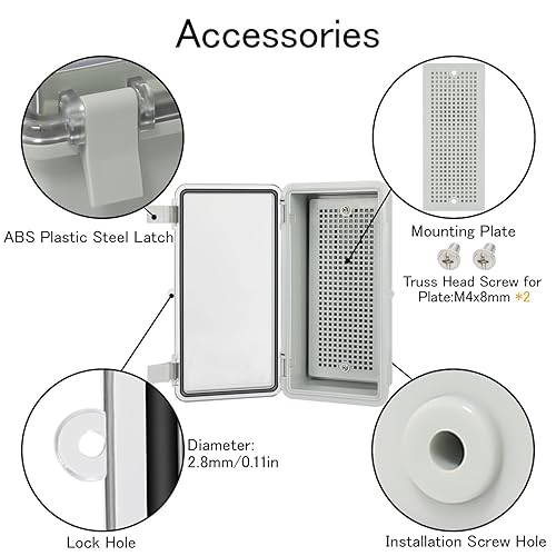 Vista 57 de Caja de conexiones IP65 impermeable de plástico ABS con bisagras, cubierta transparente de policarbonato, caja de proyectos eléctricos con placa