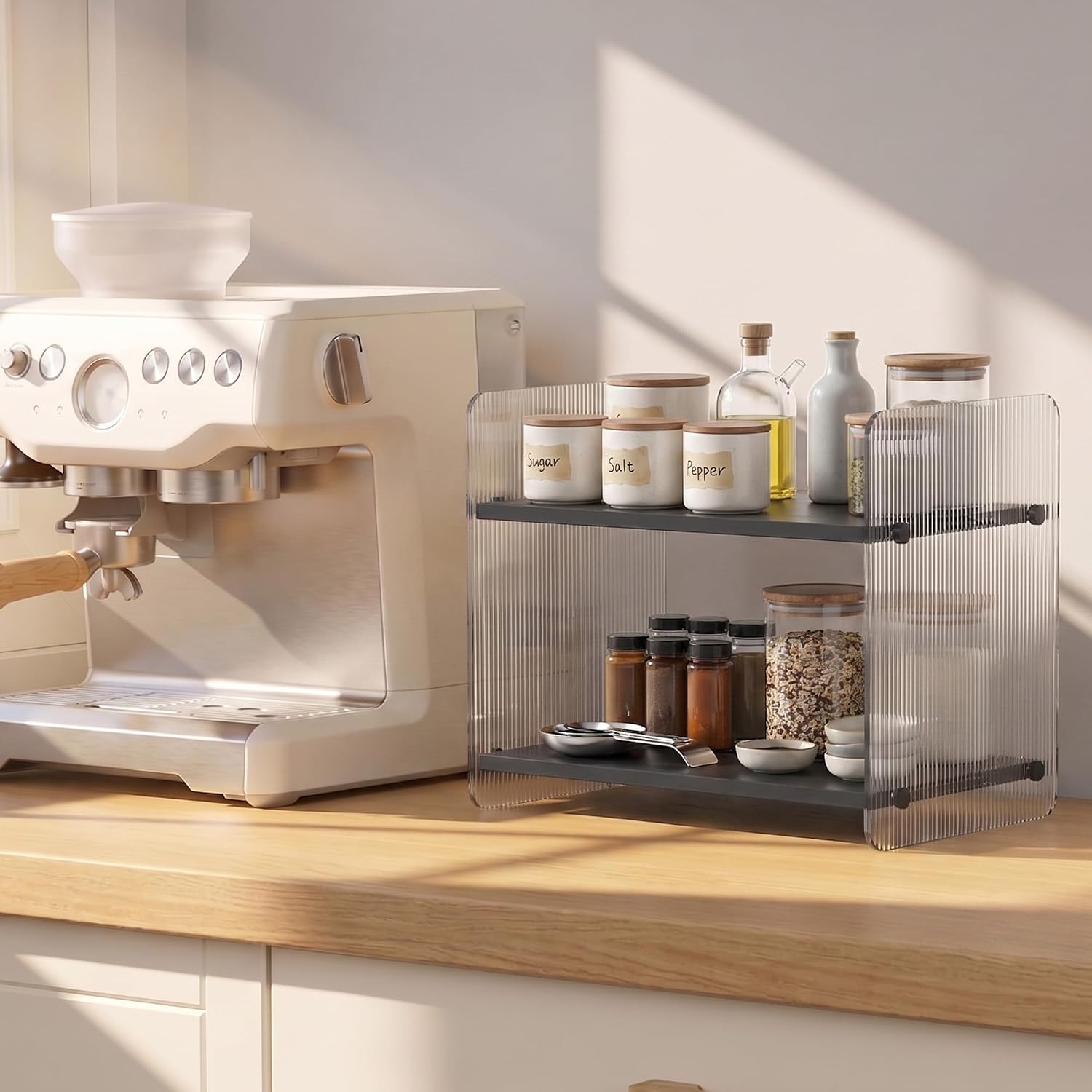 Coffee Station Organizer for Countertop - 2 Tier Acrylic Matcha Station - Home Storage Stand Shelf for Placing Mugs, Coffee Beans, Syrup, Cups, Stirrers