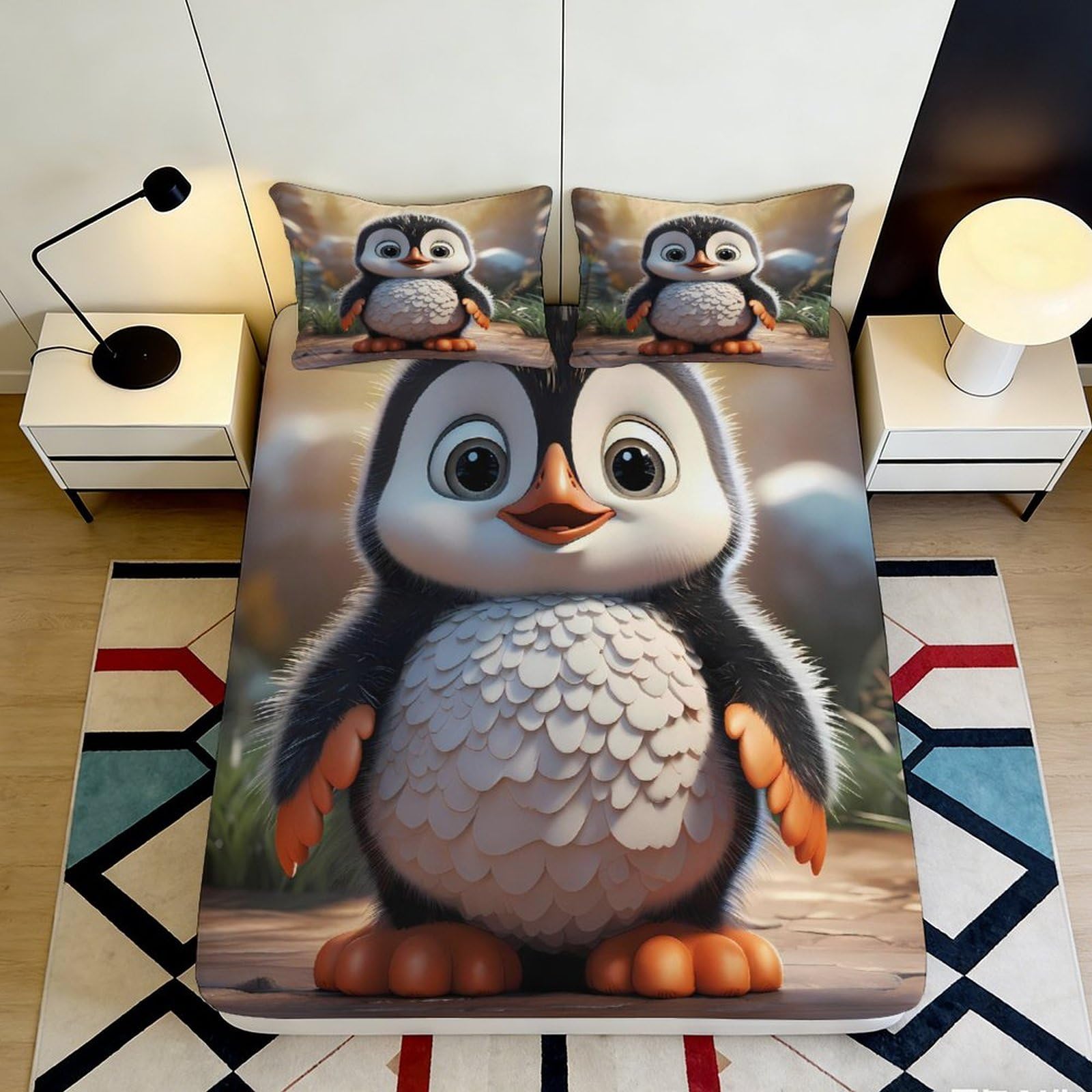 Jqzkxnhpbr Style-8 3D Printed Cute Penguin Fitted Sheet Microfiber Soft Cartoon Animal Bed Cover For Bedroom Dorm Mattress Protection Decor 90X200x25cm
