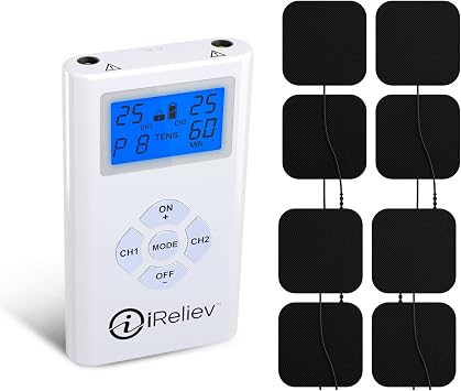 iReliev TENS Unit Electronic Pulse Massager, 8 Electrodes Pain Relief Bundle - Original TENS Unit Includes Extra Pads.