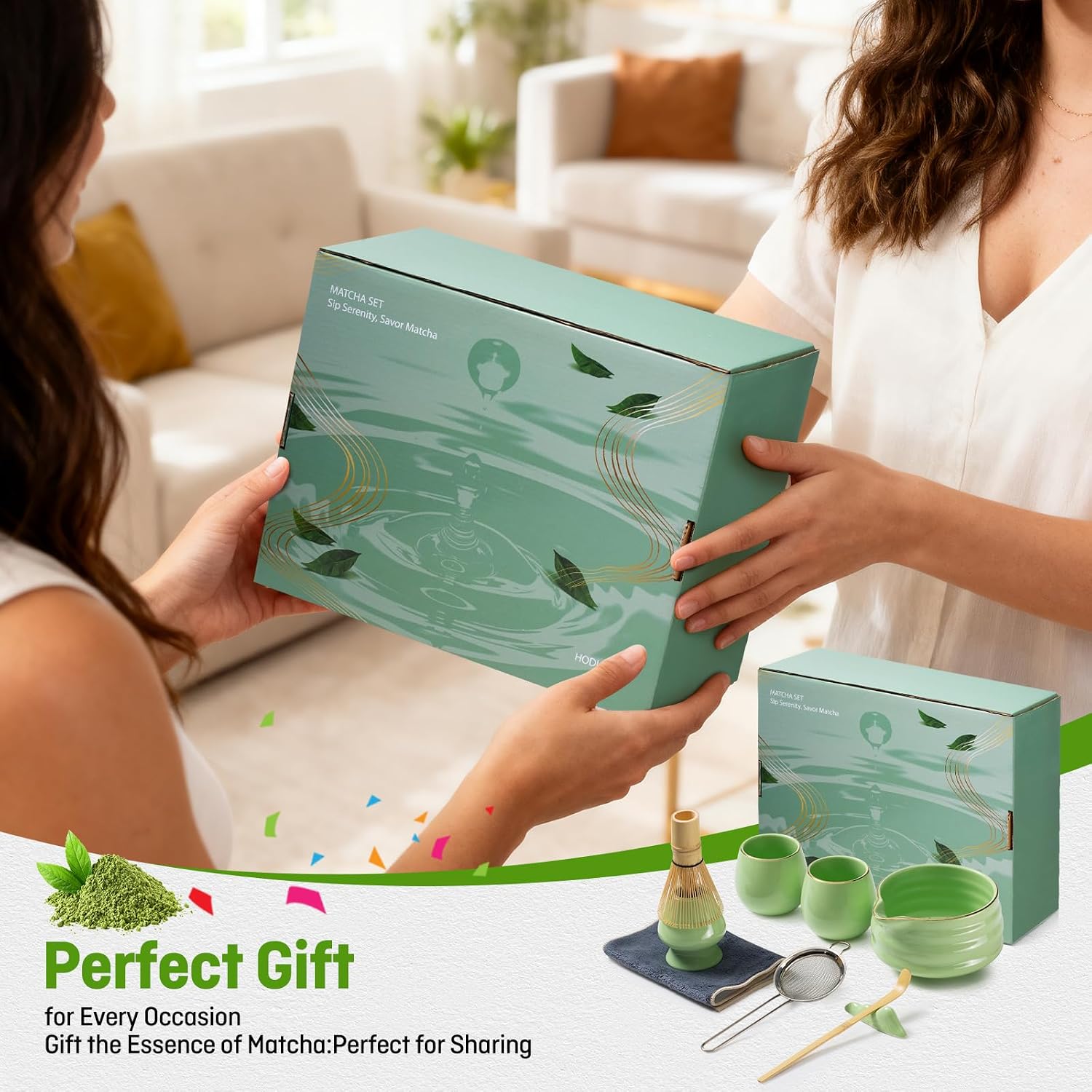 9-Piece Japanese Matcha Set, Green Ceramic Tea Making Kit Gift Box