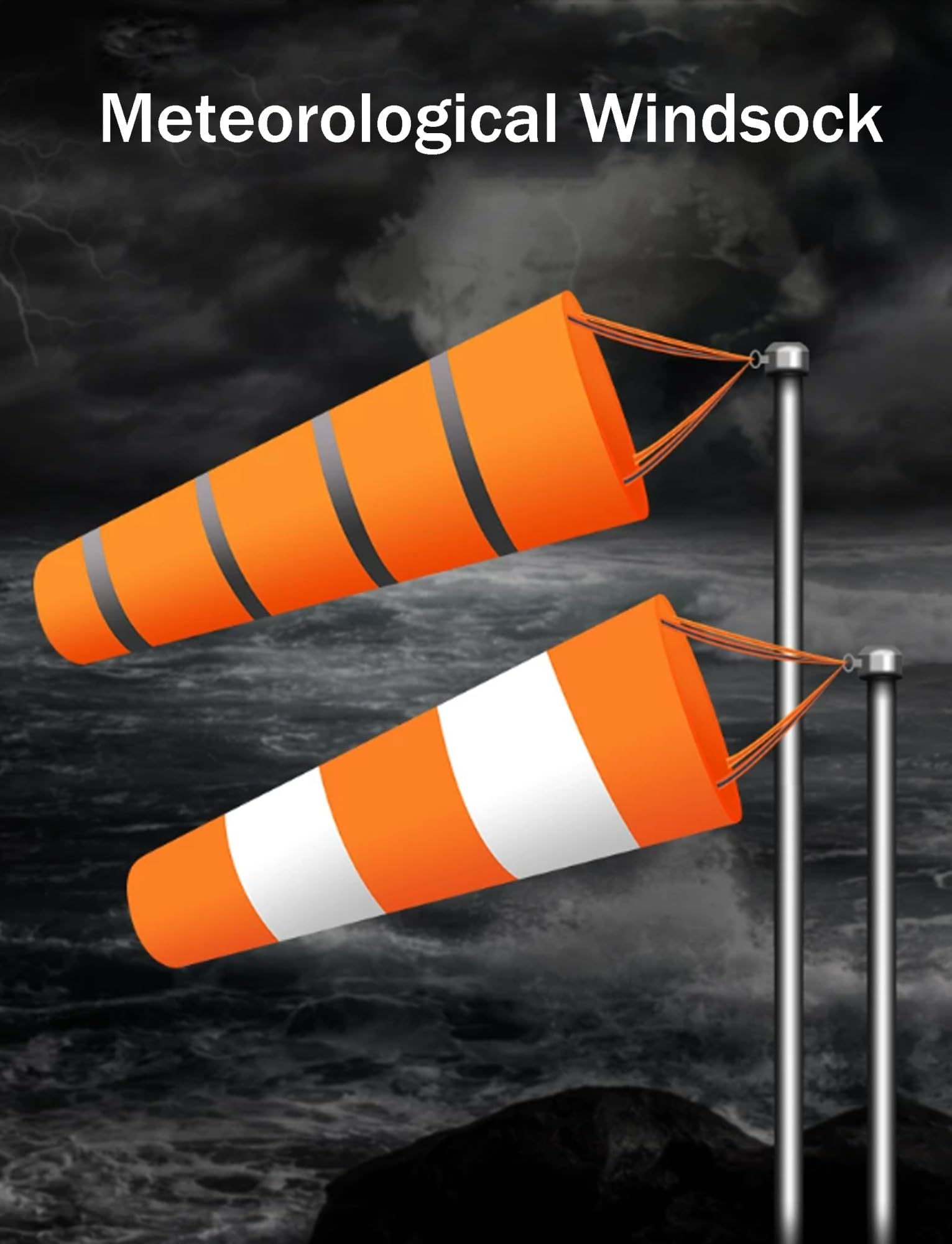 Générique Ensemble Manche à Air avec Mât de 200 cm, Indicateur de Direction du Vent Réfléchissant/Fluorescent en Tissu Oxford Imperméable, pour Aéroport, Station Météo(Reflective,200cm)