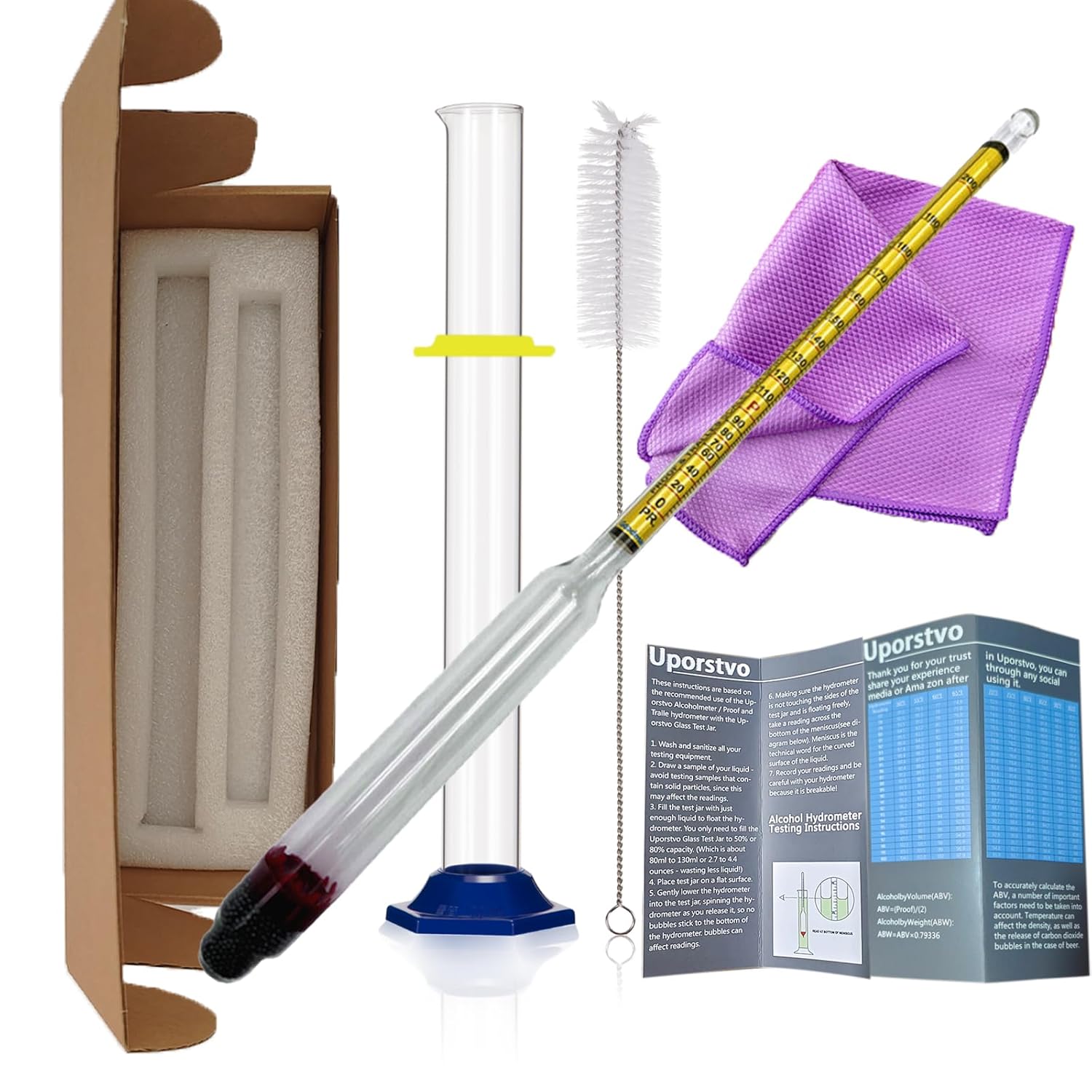 0200 Proof & Tralle Alcohol Hydrometer Meter Test Kit,with Glass Test