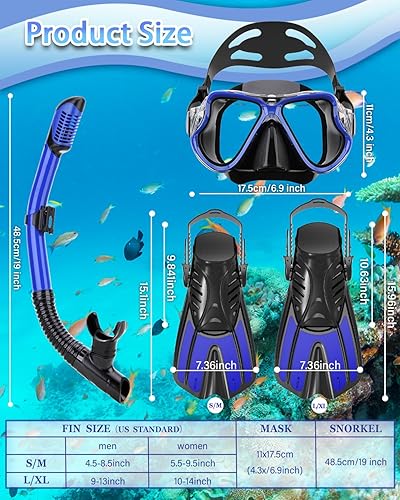 Miniatura 6 de PIYAZI Equipo de esnórquel para adultos con aletas, aletas de máscara de esnórquel 4 en 1 para adultos, hombres y mujeres, máscara de vista