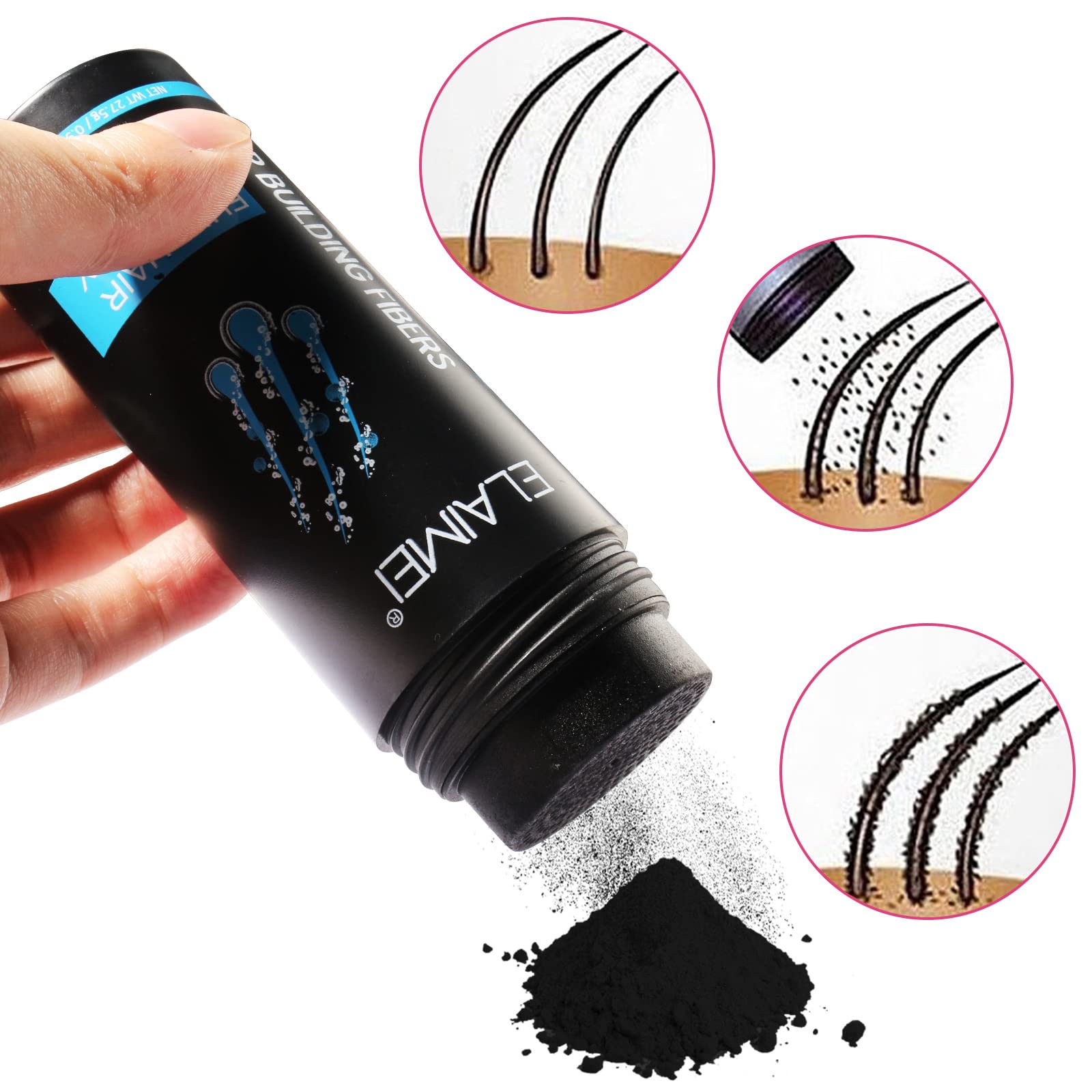 Fibras Capilares Negro 27.5g, Polvo de Fibra Cabello para Hombre y Mujer