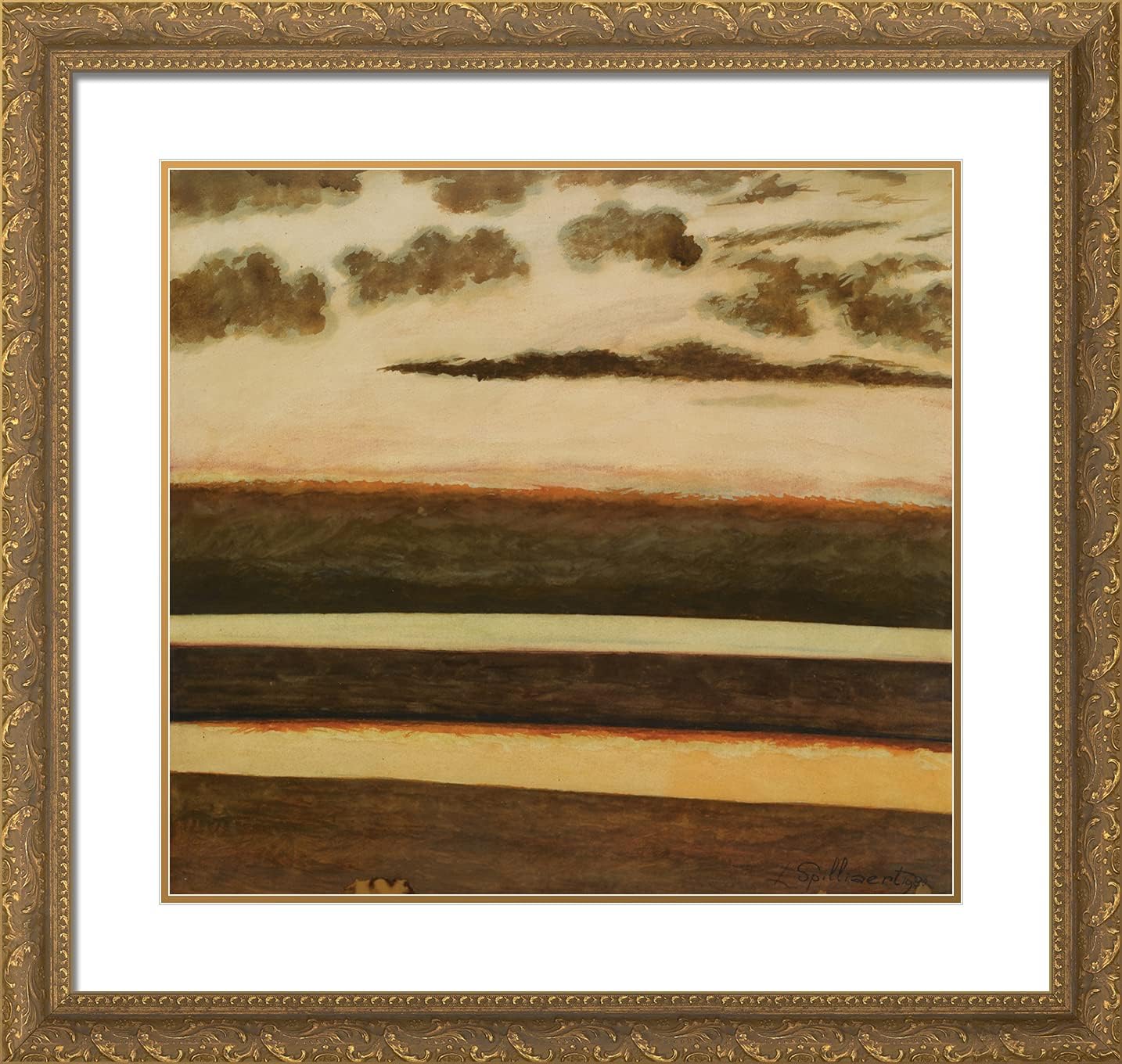 ArtDirect Spilliaert, Leon 21x20 Gold Ornate Framed Art Print with Double Matting Titled: A Sun Set