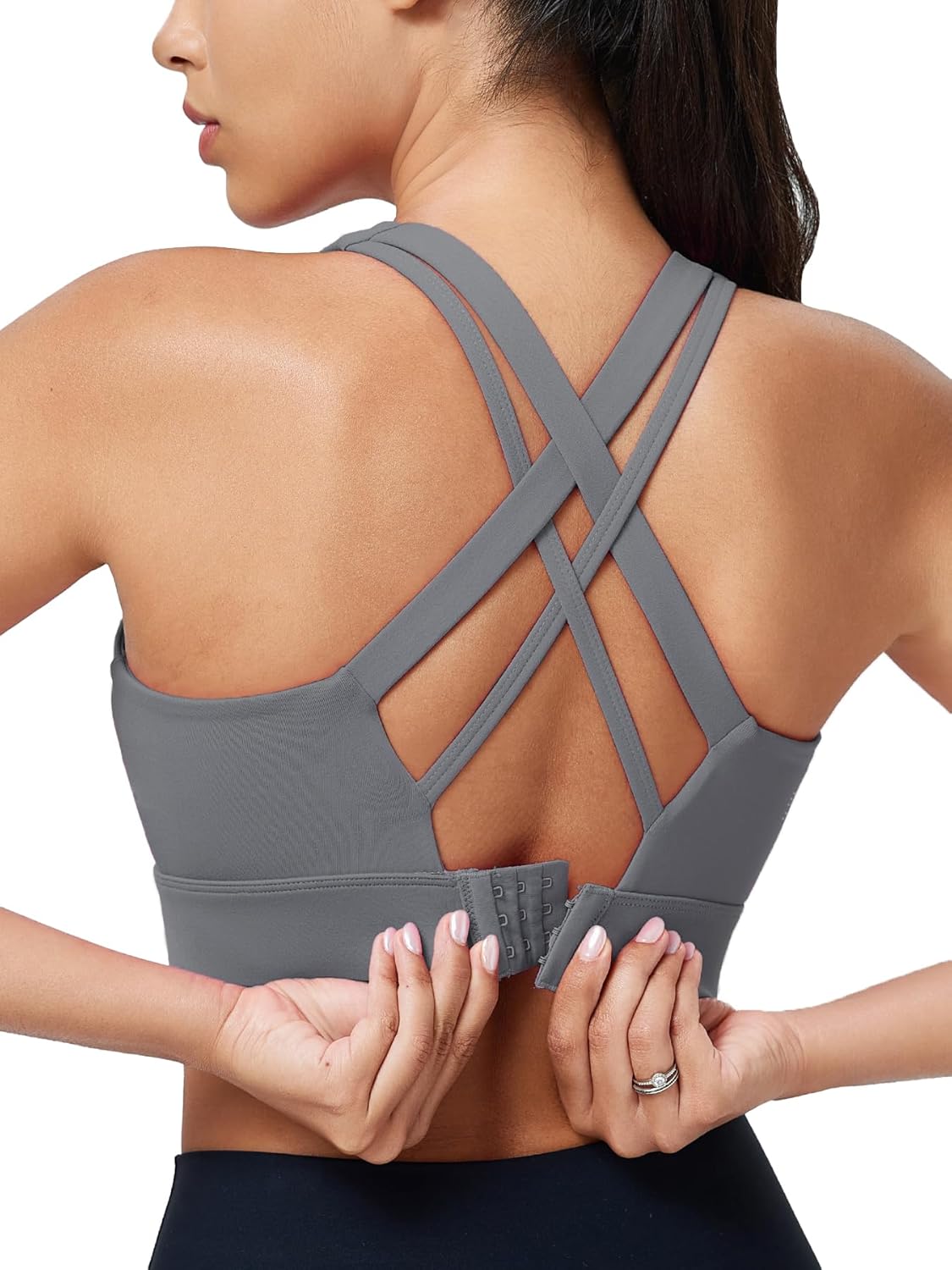 Sports Bras for Women High Support, High Impact Running Criss Cross Strappy Bra Crop Top, Molded Cup, Hook and Eye Closure