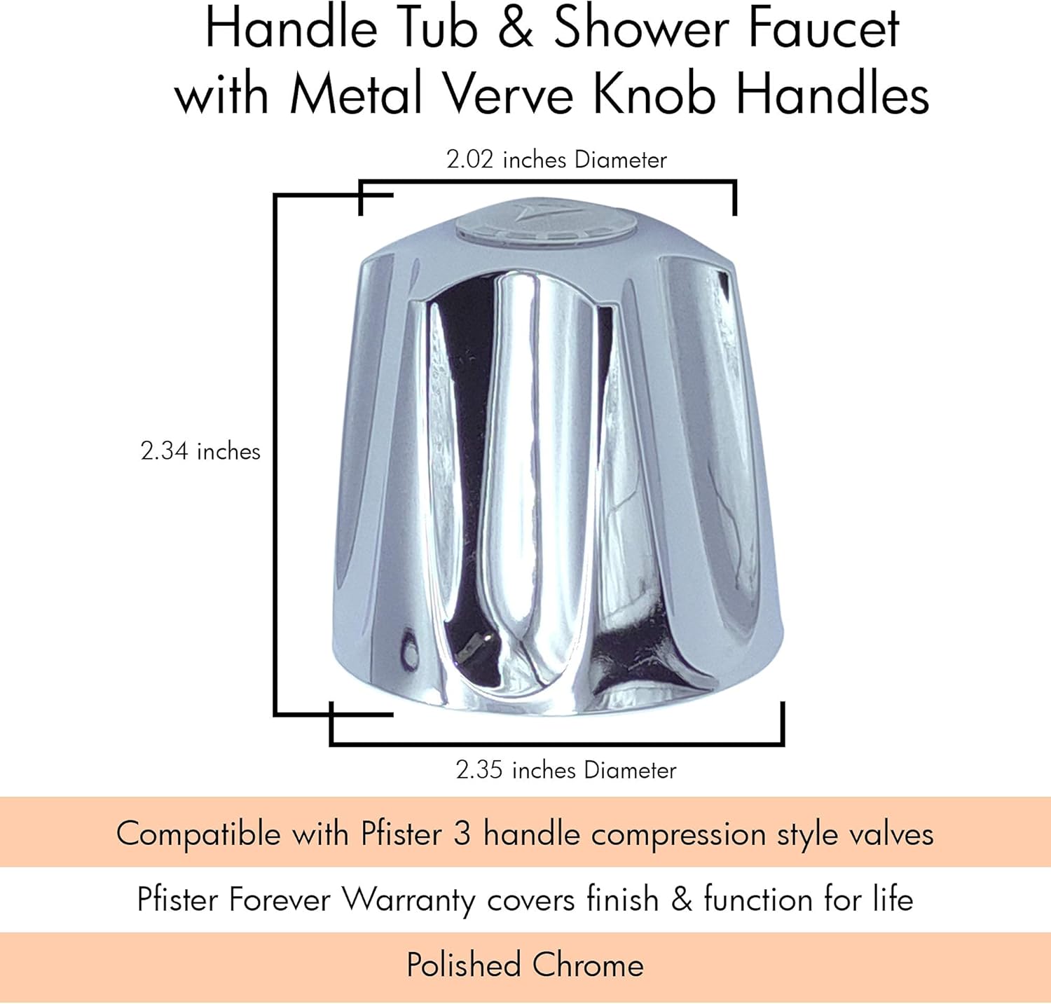 Tub and Shower 3 Piece Verve Handles Replacement for Price Pfister Shower Systems, 12 Point Broach, 3 Piece Set of Hot, Cold and Diverter, Polished Chrome Finish