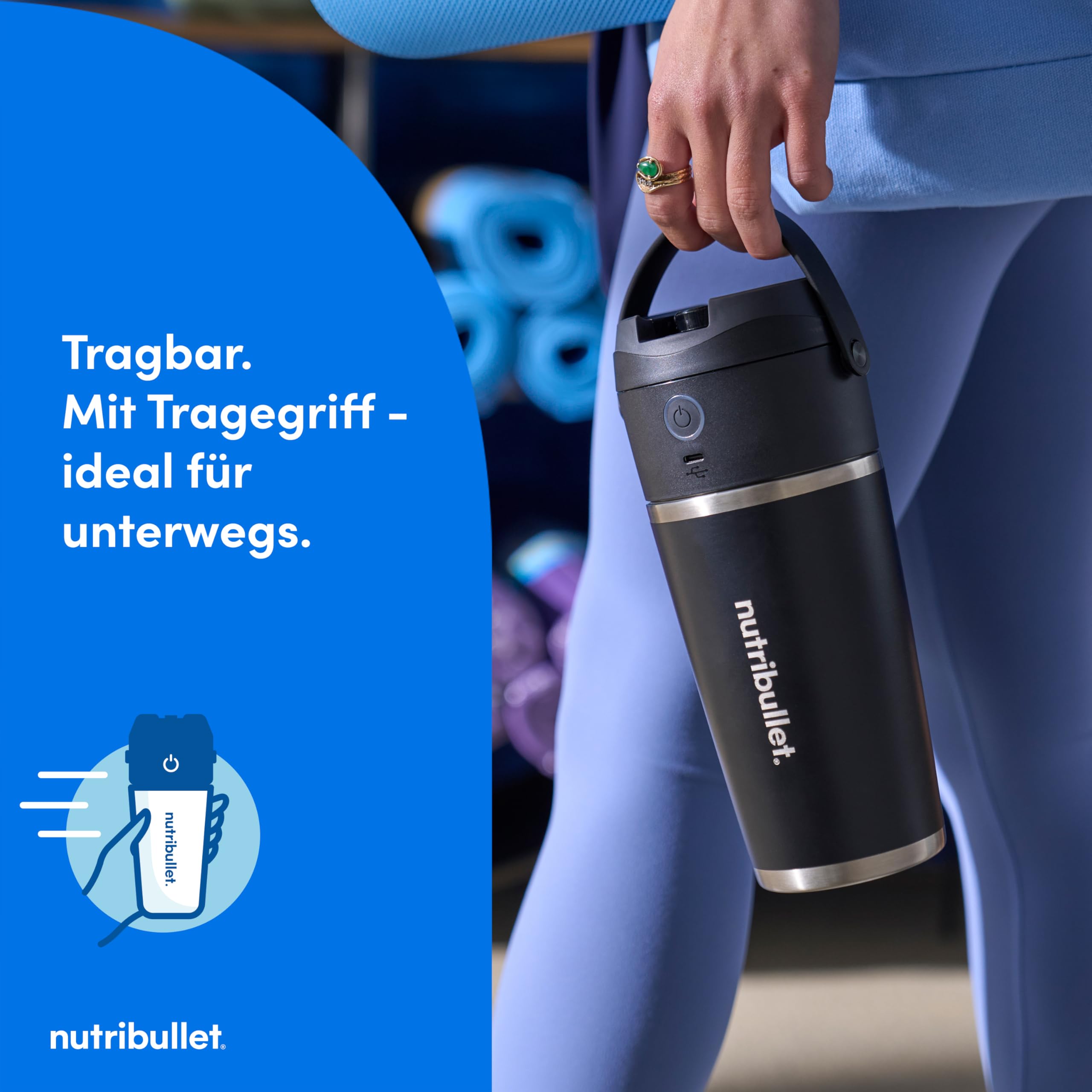 nutribullet Flip, Smoothie Maker to go, 590 ml isolierter Edelstahl Thermobecher, kabellos, wiederaufladbar für 14+ Mixvorgänge, tragbarer 2in1 mini Mixer, zerkleinert Eis & Obst, Schwarz, NBP016B