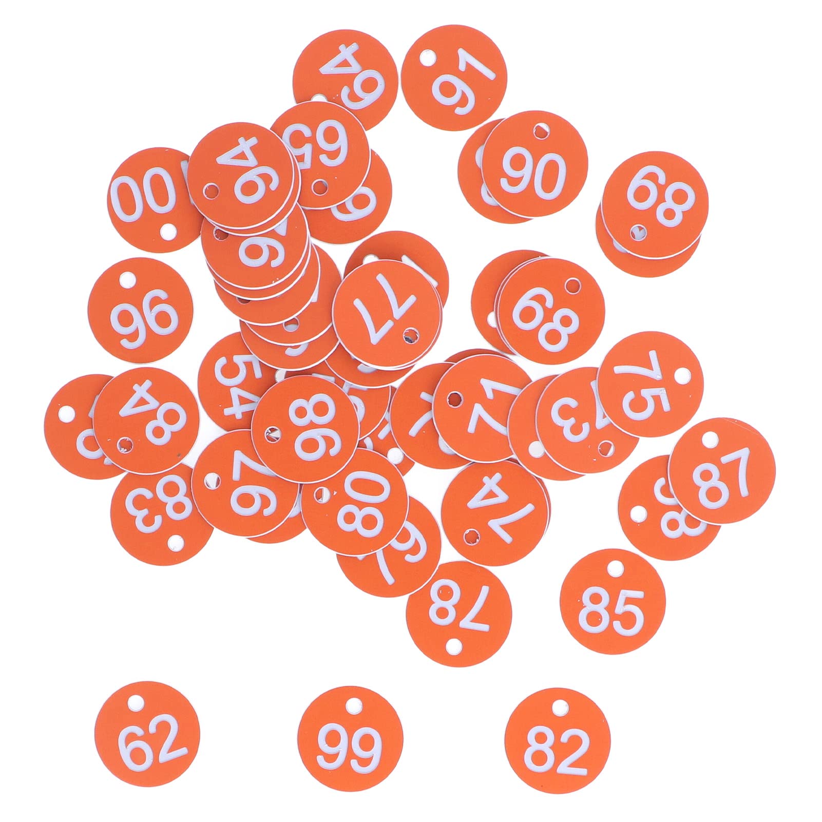 Hapivida Beehive Number Tags, 50Pcs Engraved Plastic Disc Number Labels with Hole for Beekeeping, Animal Husbandry, Hotel Mailboxes, Gym Lockers & Office Use (51-100, Orange)