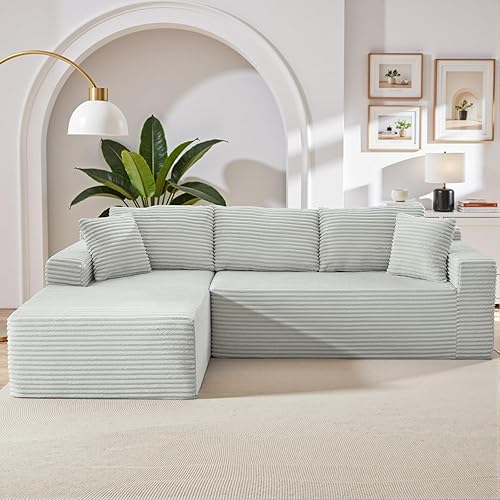 105 Inch Cloud Sectional Couch,Modern Modular Sectional Sofa with Deep Seat,Corduroy Boneless Couches with L-Shape Chaise for Living Room Bedroom,No Assembly Required (Light Grey, Left Facing Chaise)
