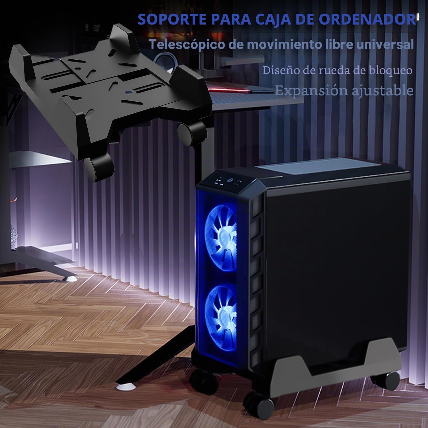 HOMURY Soporte para CPU móvil, soporte para PC para torre de PC, soporte de escritorio con 4 ruedas y base ajustable (negro)