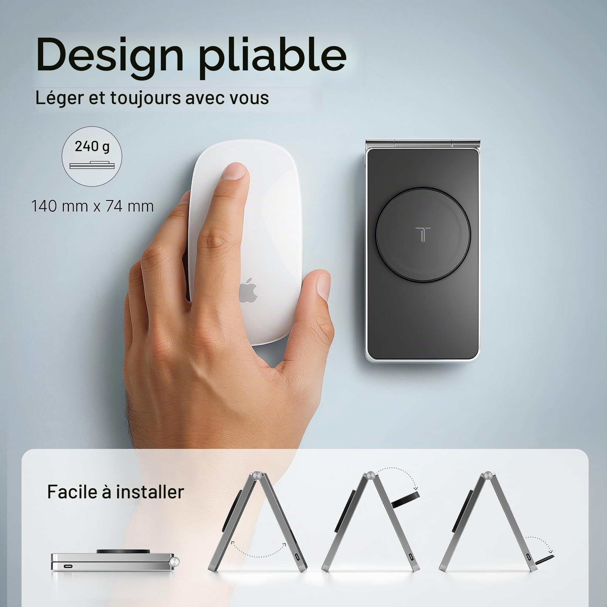 Chargeur à Induction 3 en 1 Compatible MagSafe en Aluminium – Station de Charge Apple pour iPhone, Apple Watch et AirPods – Support Pliable avec Adaptateur 20W, Charge Rapide