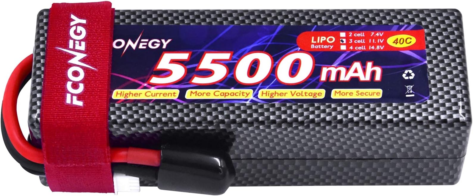 FCONEGY 3S Lipo Battery 11.1V 40C 5500mAh RC Rechargeable Lithium Polymer Batteries Hardcase with Deans T Plug for RC Car Truck Truggy Buggy Tank Traxxas Slash X-Maxx