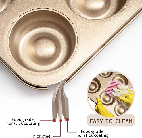 Miniatura 3 de Brownie - Molde redondo para tartas, 2 unidades, 6 cavidades de 3 pulgadas, molde para hornear galletas de té y tartas para hornear, dorado