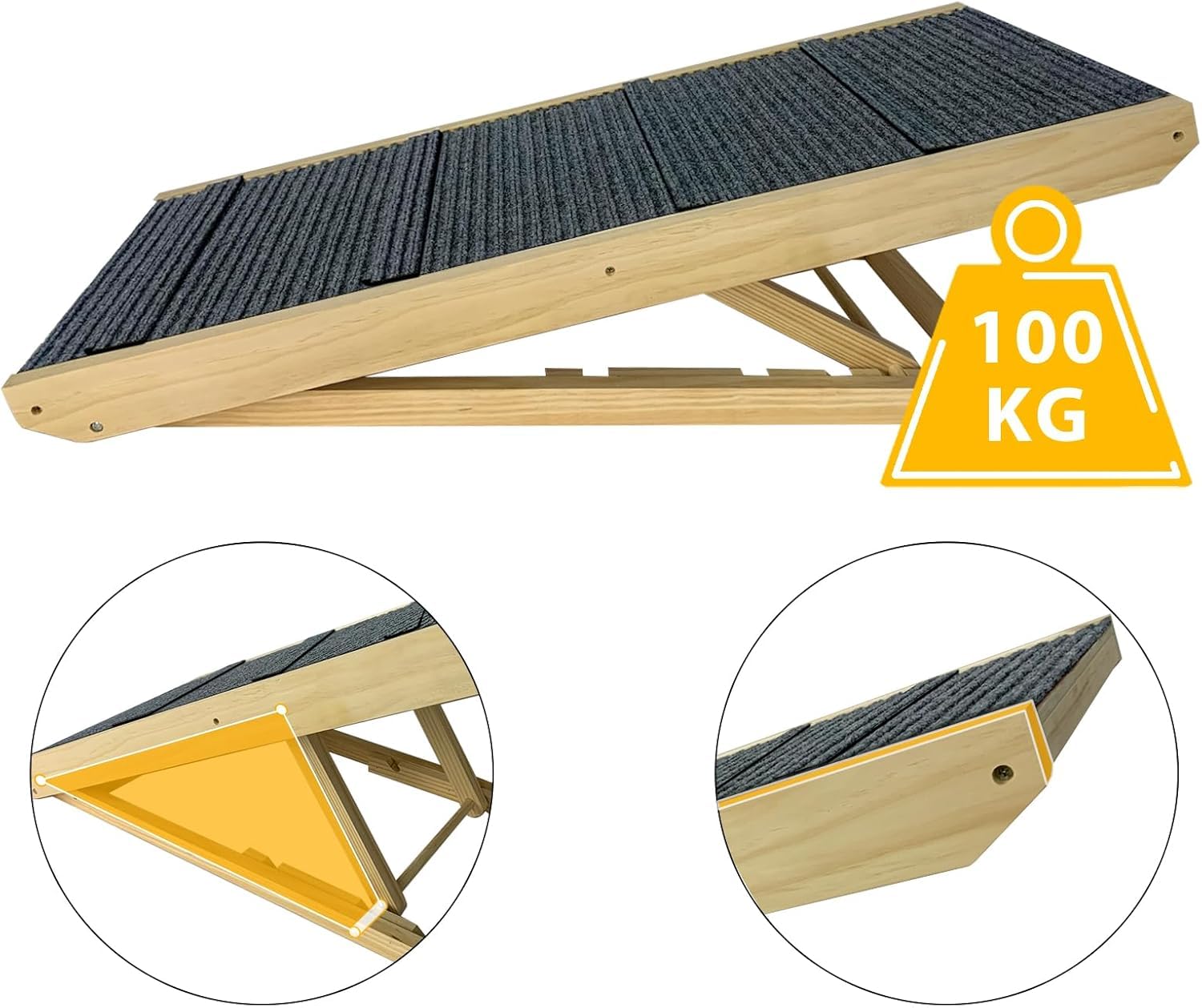 ACXIN Rampa dla psa, 100 cm, składana, z regulacją wysokości, antypoślizgowa powierzchnia, akcesoria dla psa, pomoc przy wejściu do samochodu, łóżka, sofy, małych i dużych psów, przenośna, stabilna