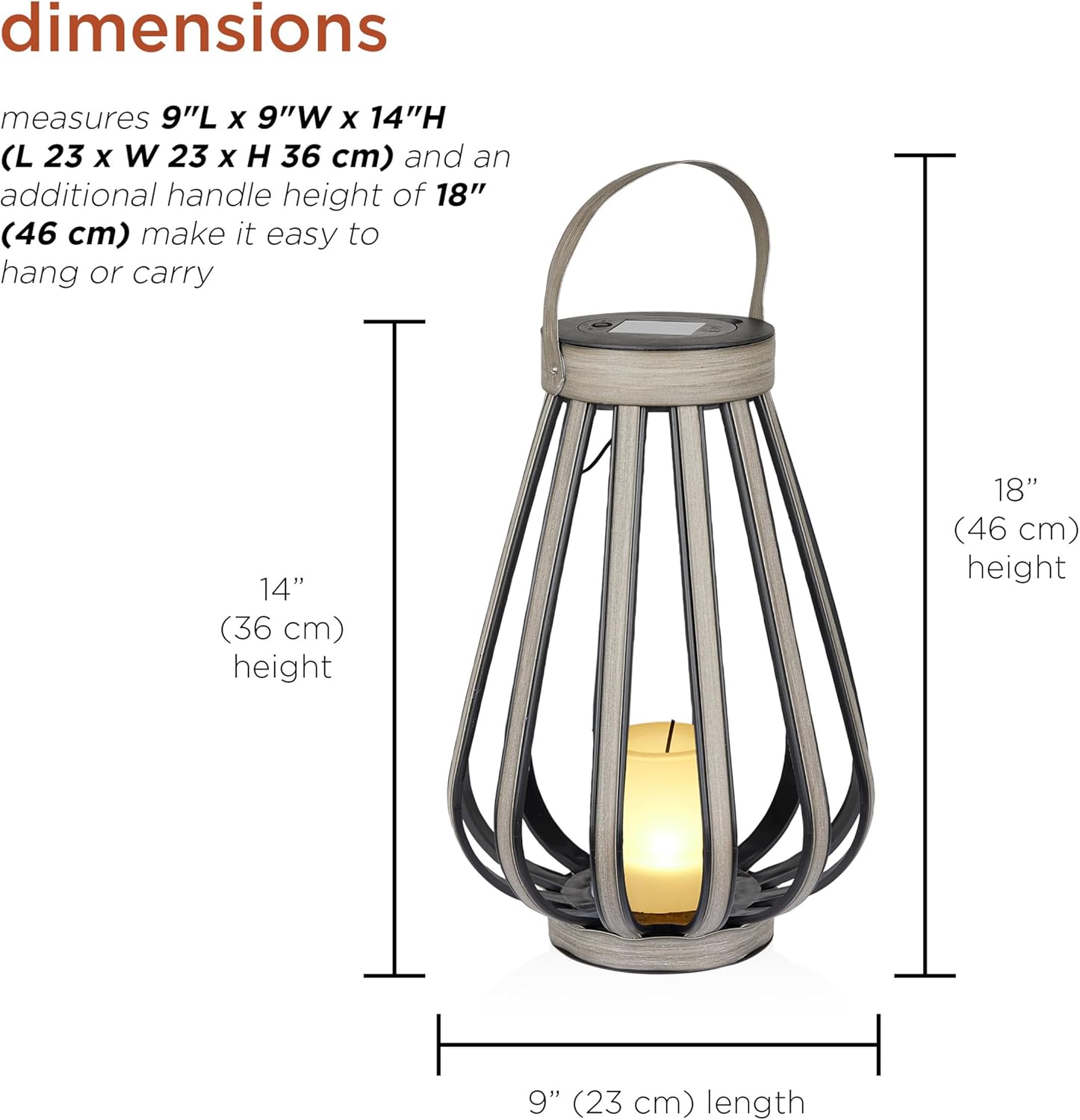 Gray Polypropylene Solar Lantern with LED Light, 18" Height