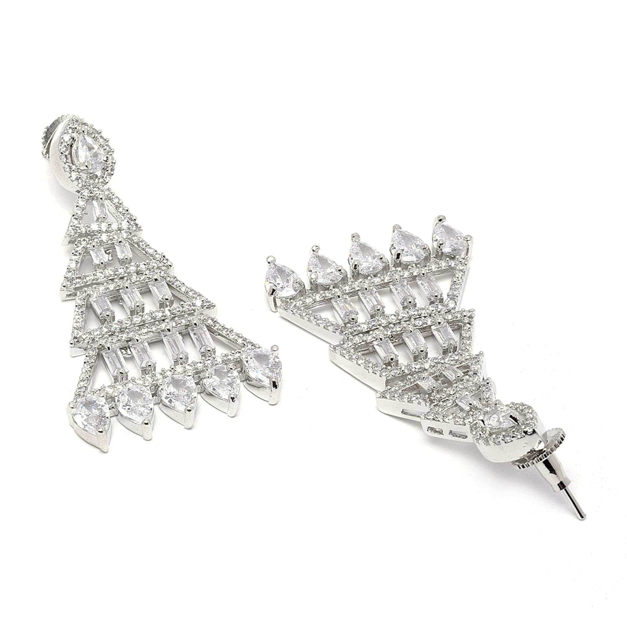 Rhodium Ptd Diamond Drop Earrings