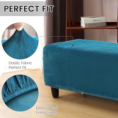 Miniatura 3 de cjc Funda otomana rectangular, de terciopelo, otomana, para reposapiés, rectangular, funda de almacenamiento extraíble, protector de muebles suave,
