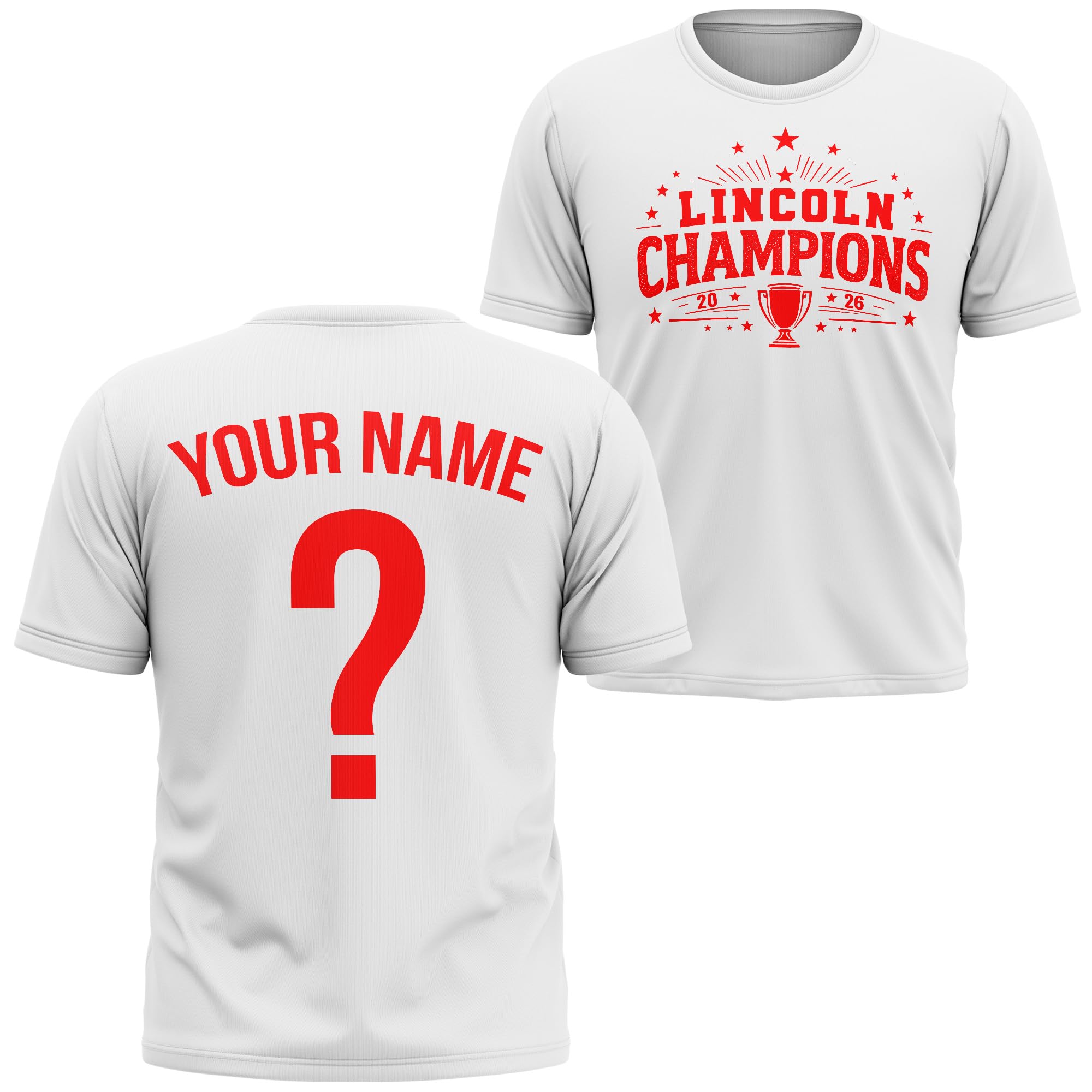 Lincoln Champions - Custom Name Number Lincoln Supporter Tshirt Football Fan Tee Kids Youth, 3-4 Years, White