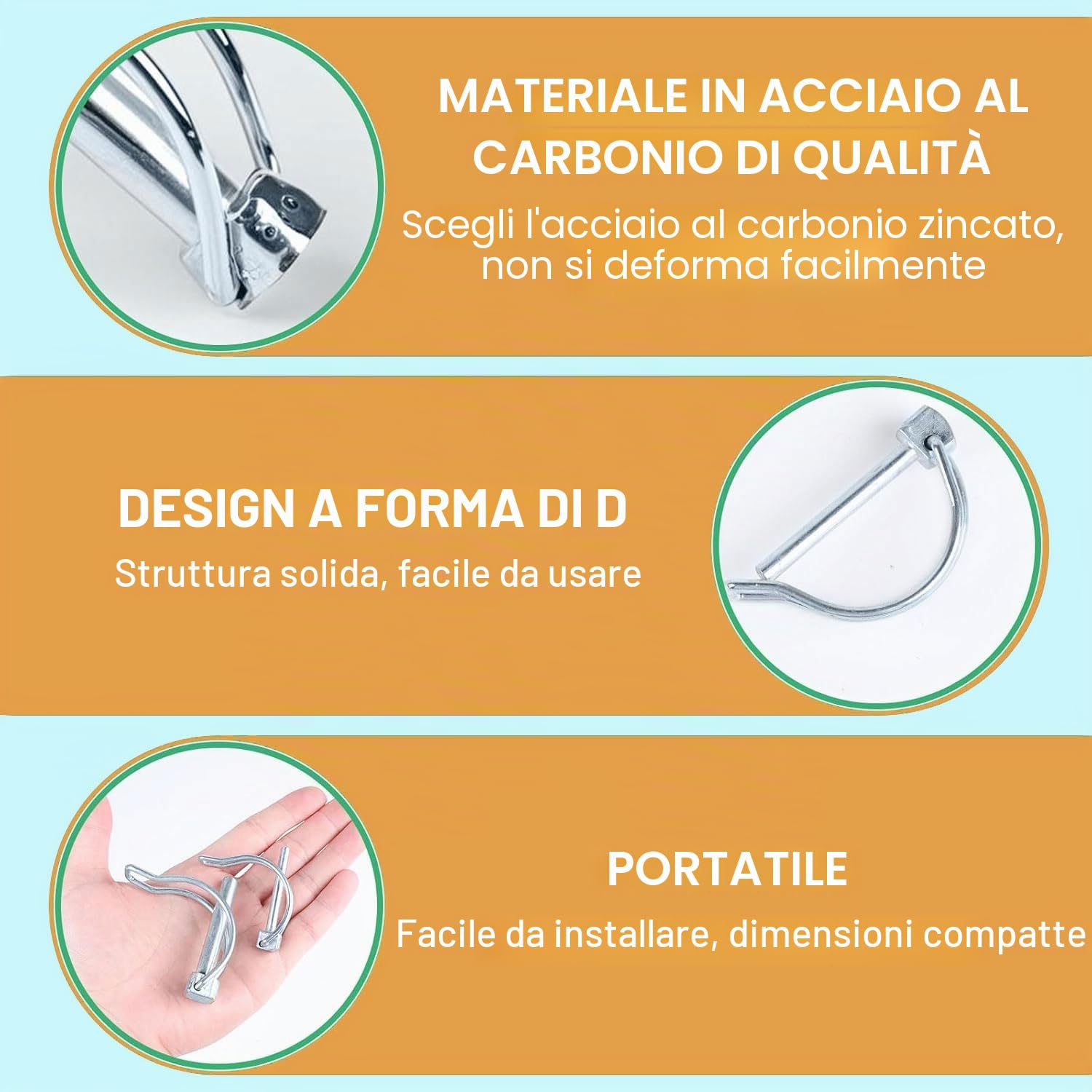 Set di 4 Perni a Molla Tubolari 6x45mm in Acciaio Inossidabile,con Chiusura a Scatto Rapido per Bloccaggio Stabile,Ideali per Rimorchi,Attrezzature Agricole e Barche,Facili da Installare