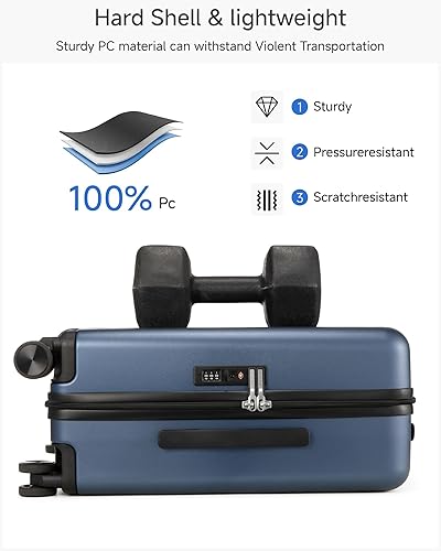 Miniatura 3 de LUGGEX Equipaje de mano de 22 x 14 x 9 aprobado por aerolínea, maleta de viaje rígida 100% PC con ruedas giratorias suaves con bloqueo TSA, 20