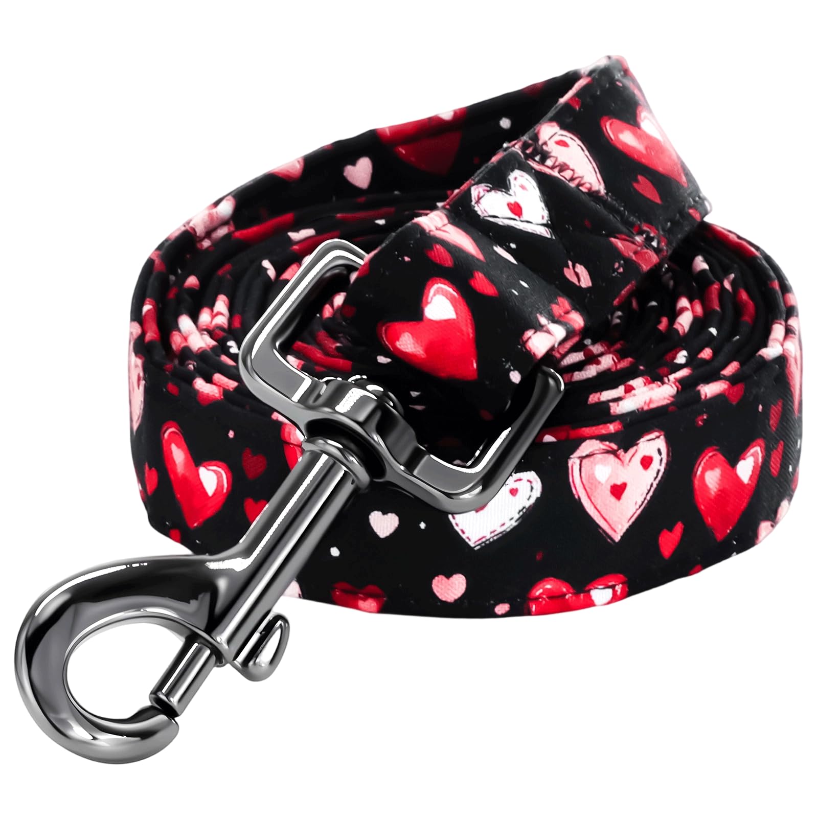 Bobo Rainbow Dog Leash，Valentine's Black&Red Heart Print Pet Leash Comfortable Padded Boy/Girl Durable Heavy Duty Leashes for Small Medium Large Dogs