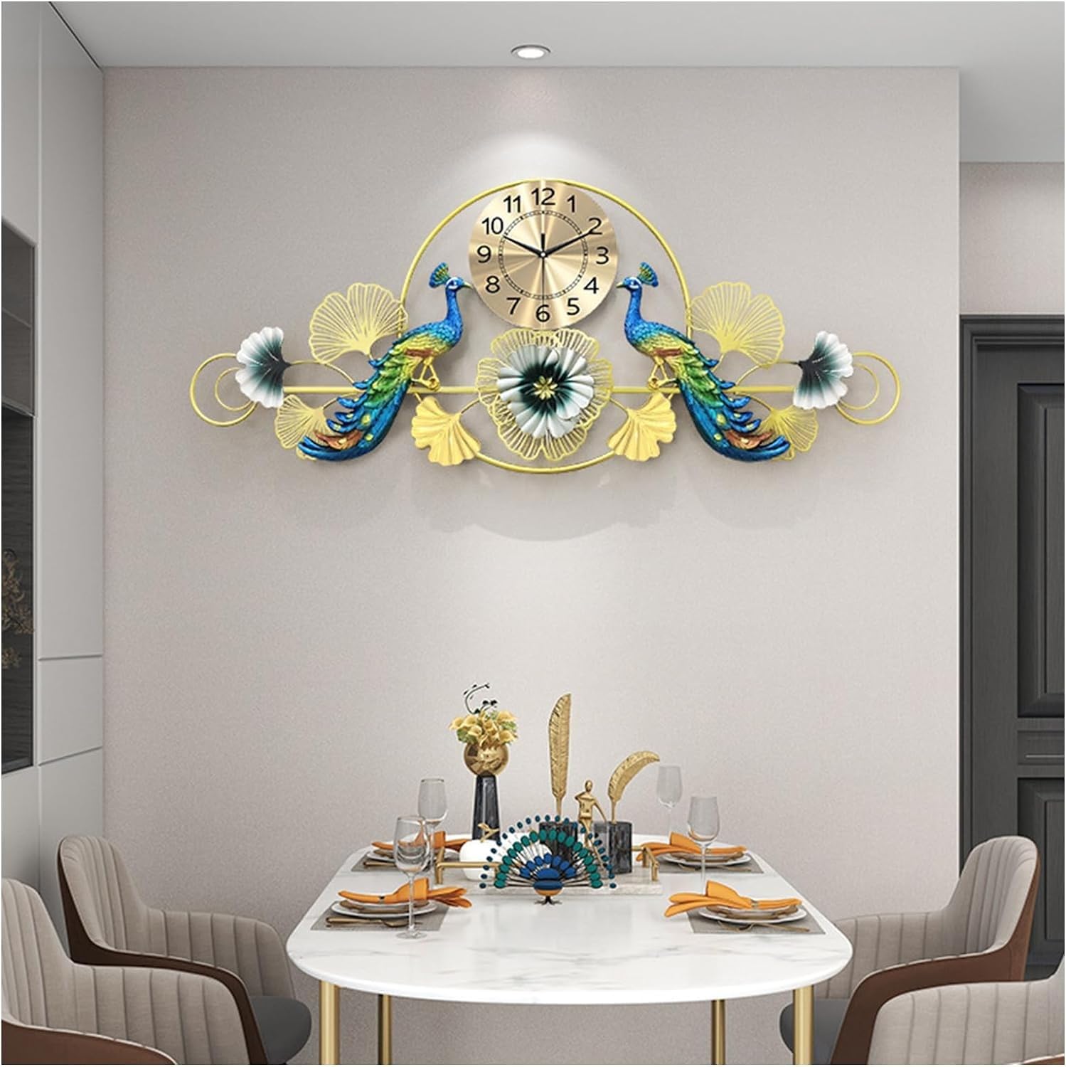 ヨーロピアンスタイルの時計とリビングルームの装飾品孔雀の壁時計