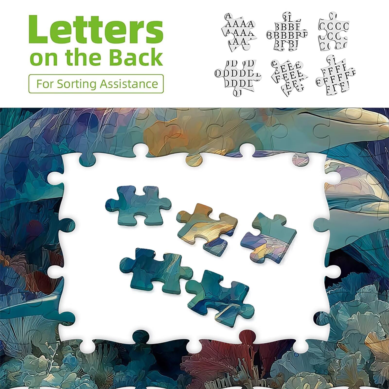Dolphin drewniane puzzle 3000 sztuk, puzzle z motywem oceanu dla dorosłych z pudełkiem 122 x 81 cm, łamigłówki, dla mężczyzn kobiet nastolatek, kreatywne gry logiczne, dekoracja domu prezent, 6-6875