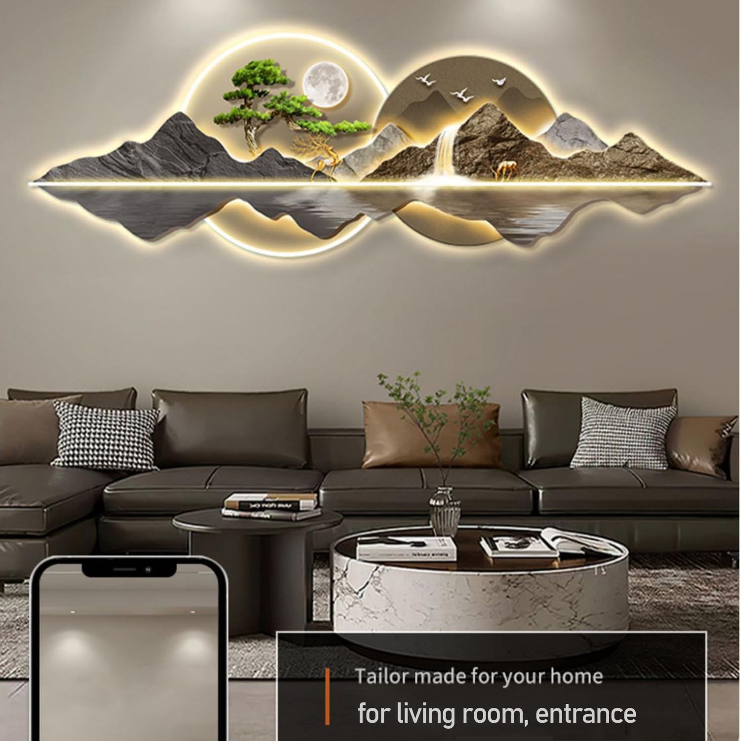 Dekoracje ścienne 3D dekoracje ścienne ze światłem LED lampa Zenation chińskie malowanie ścian salonu Zen kinkiet domu nad sofą tło ściana F 60 × 180 cm