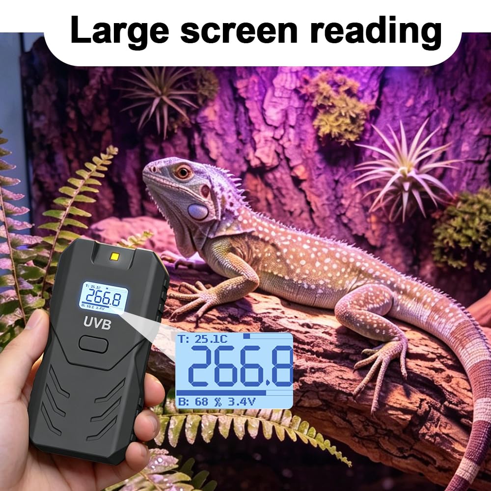 Detektor UVB dla gadów, miernik natężenia światła z wyświetlaczem LCD, czujnik promieniowania UV do terrarium, do pomiaru długości fali od 280 do 320 nm, jaszczurka, żółw i rośliny