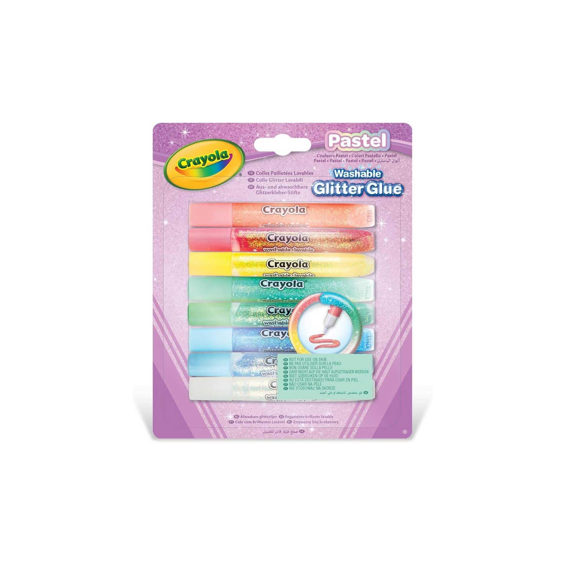CRAYOLAPastel – Washable Glitter Glue, Pack of 8, for Crafts, School and Leisure Time, Assorted Pastel Colours