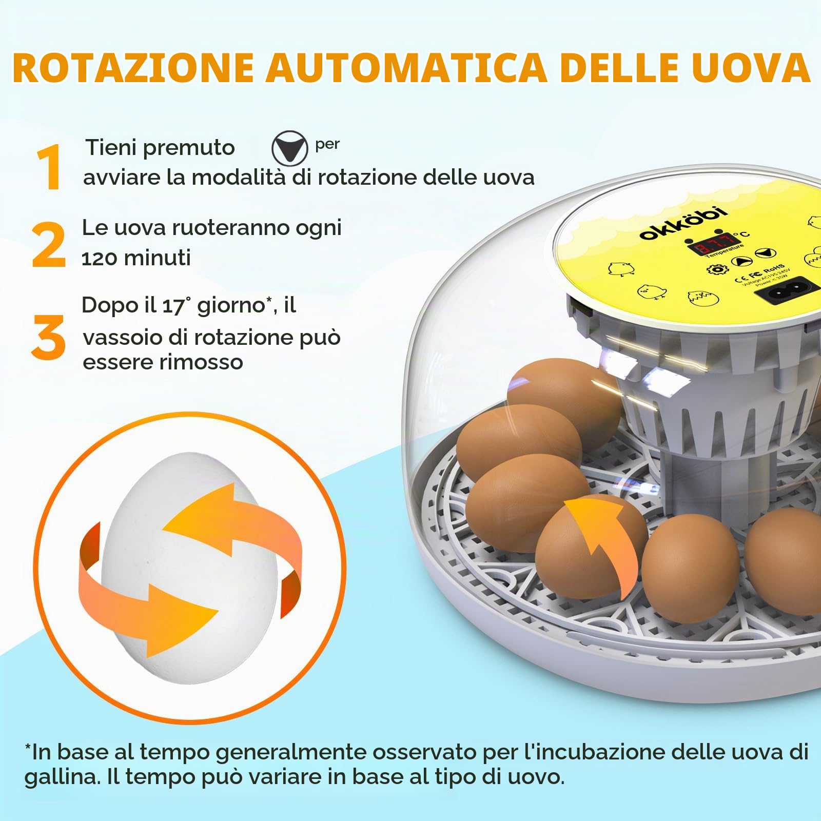 M12 - Incubatrice Uova Gallina, Facile da Usare e Pulire, Vista a 360 | Automatica con Girauova Automatico e Controllo Umidità, Precisi della Temperatura, Versatile e Spaziosa - Bianco e Giallo