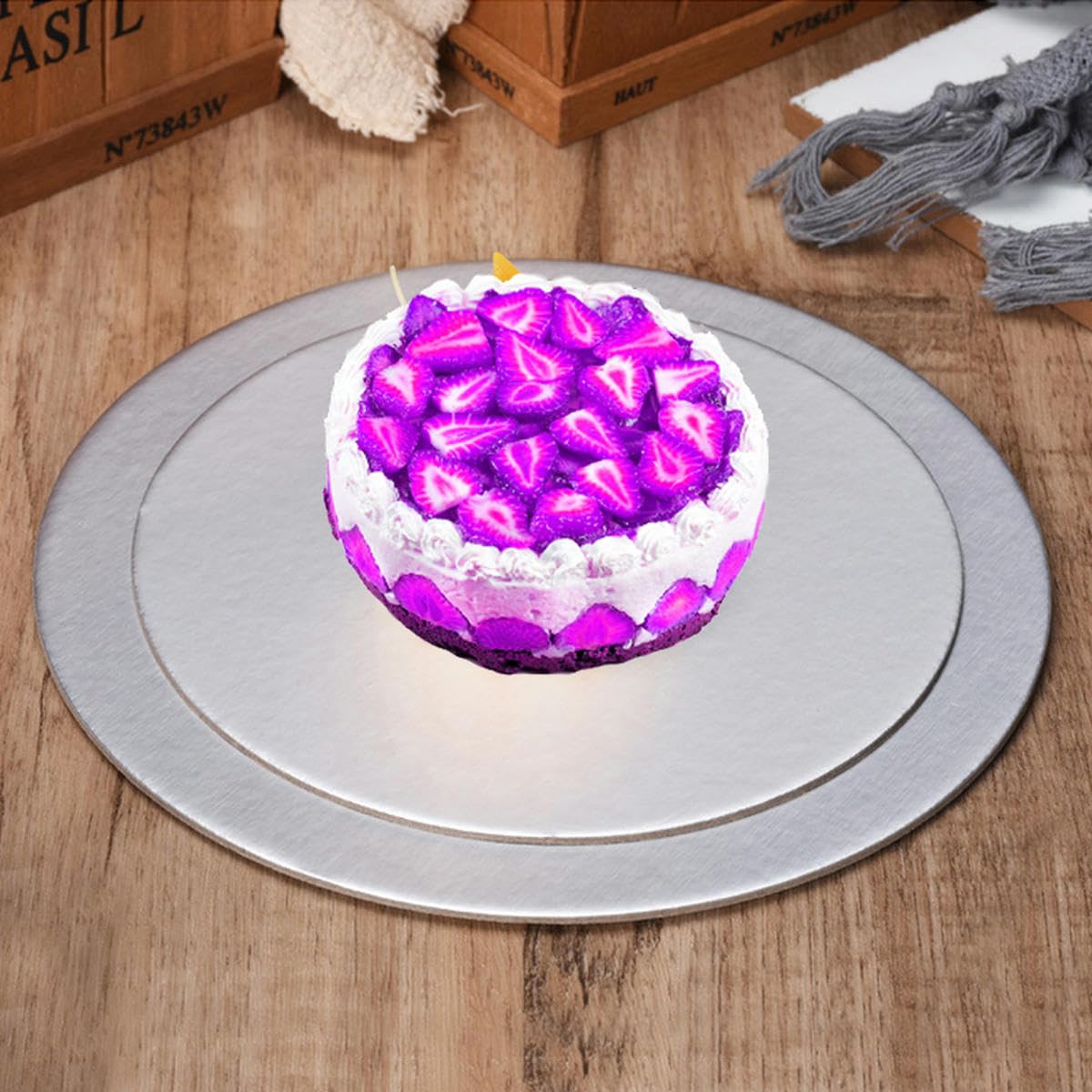 Diámetro 10-40 CM Roundver Cake Cartón Tablero De Papel Pasteles Placa Base Decoraciones Mousse Displays Bandeja-Plata-35cm-5Pcs
