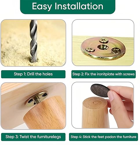 Miniatura 5 de Patas redondas de muebles sólidas de 5 pulgadas, patas rectas cónicas de madera maciza para sofá, patas de repuesto para silla, tocador, sofá, mesa,