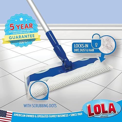 Miniatura 3 de Lola Products - Kit de iniciación de trapeador de suelo húmedo y seco  Incluye 1 trapeador, 7 paños secos y 3 paños húmedos, mango a presión se