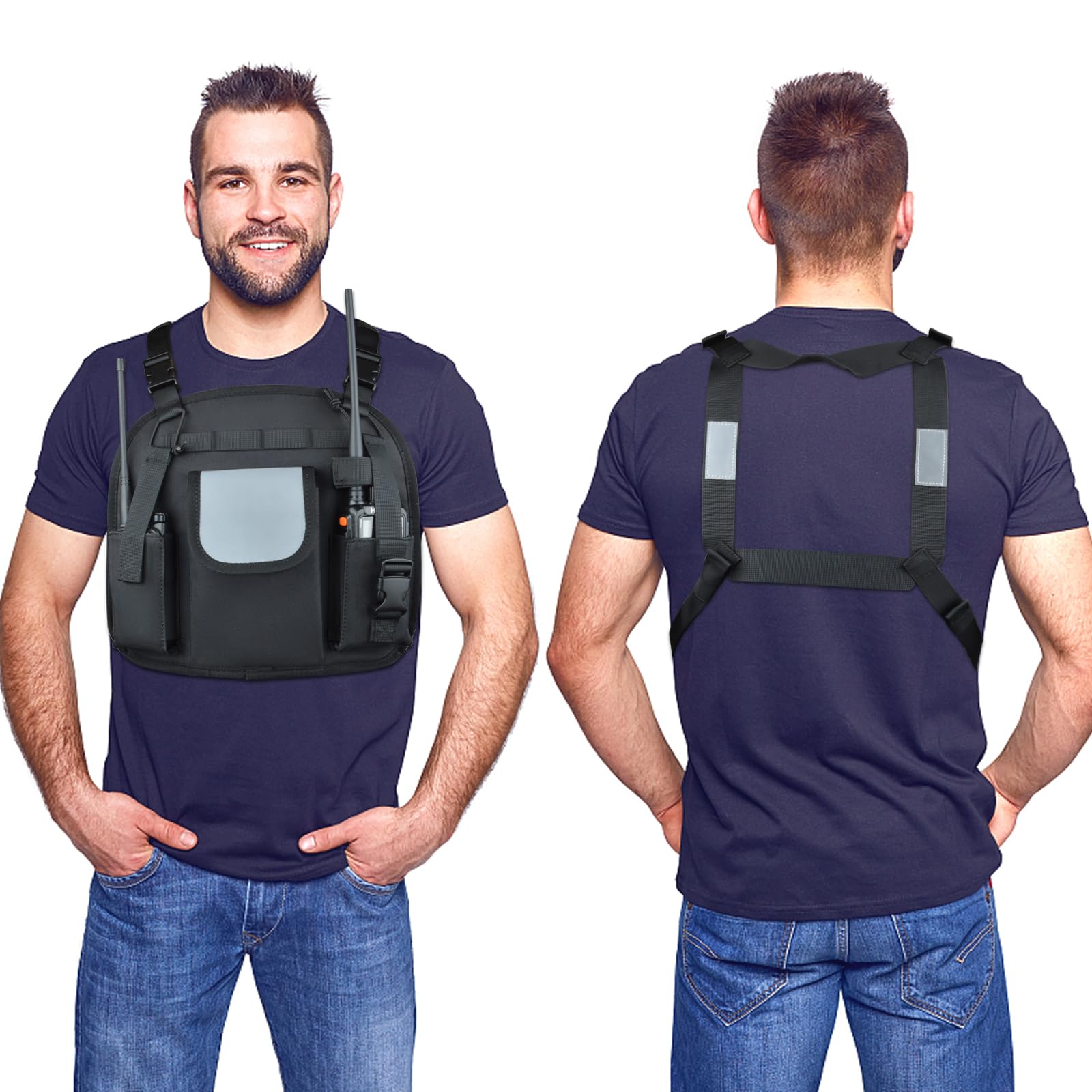 UAYESOK Arnés de pecho para radio, walkie talkie, bolsa de transporte, mochila, funda de transporte de nailon, chaleco utilitario, aparejo de radio, funda táctica para el pecho, correa para el hombro