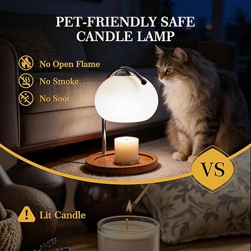 Miniatura 4 de Topyond Lámpara de fusión de cera aromática, bandeja de almacenamiento de madera retro, calentador de velas de vidrio, lámpara de escritorio,