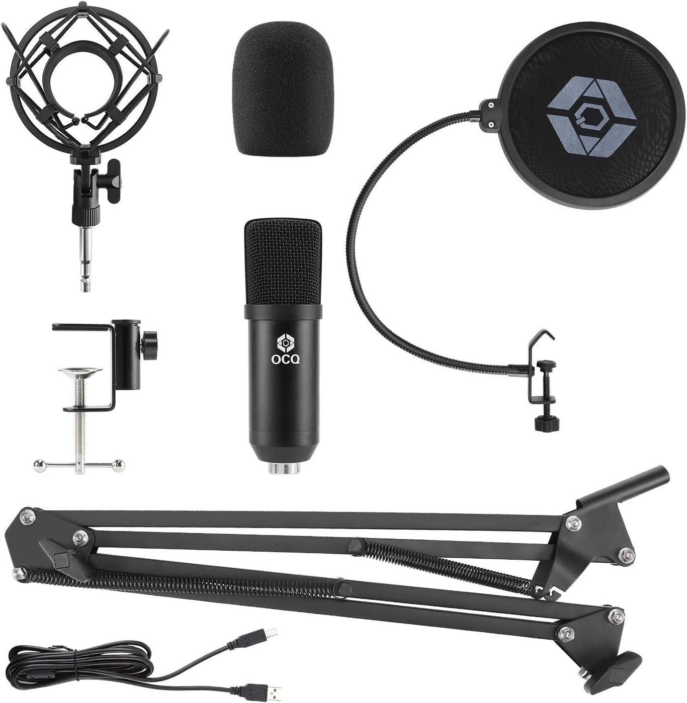 USB Streaming Podcast Microphone Kit,192KHZ/24BIT Plug & Play Cardioid Condenser PC Mic with Boom Arm, Metal Shock Mount, Pop Filter and Windscreen for Youtube, Gaming, Recording Music, Vocal (Black)