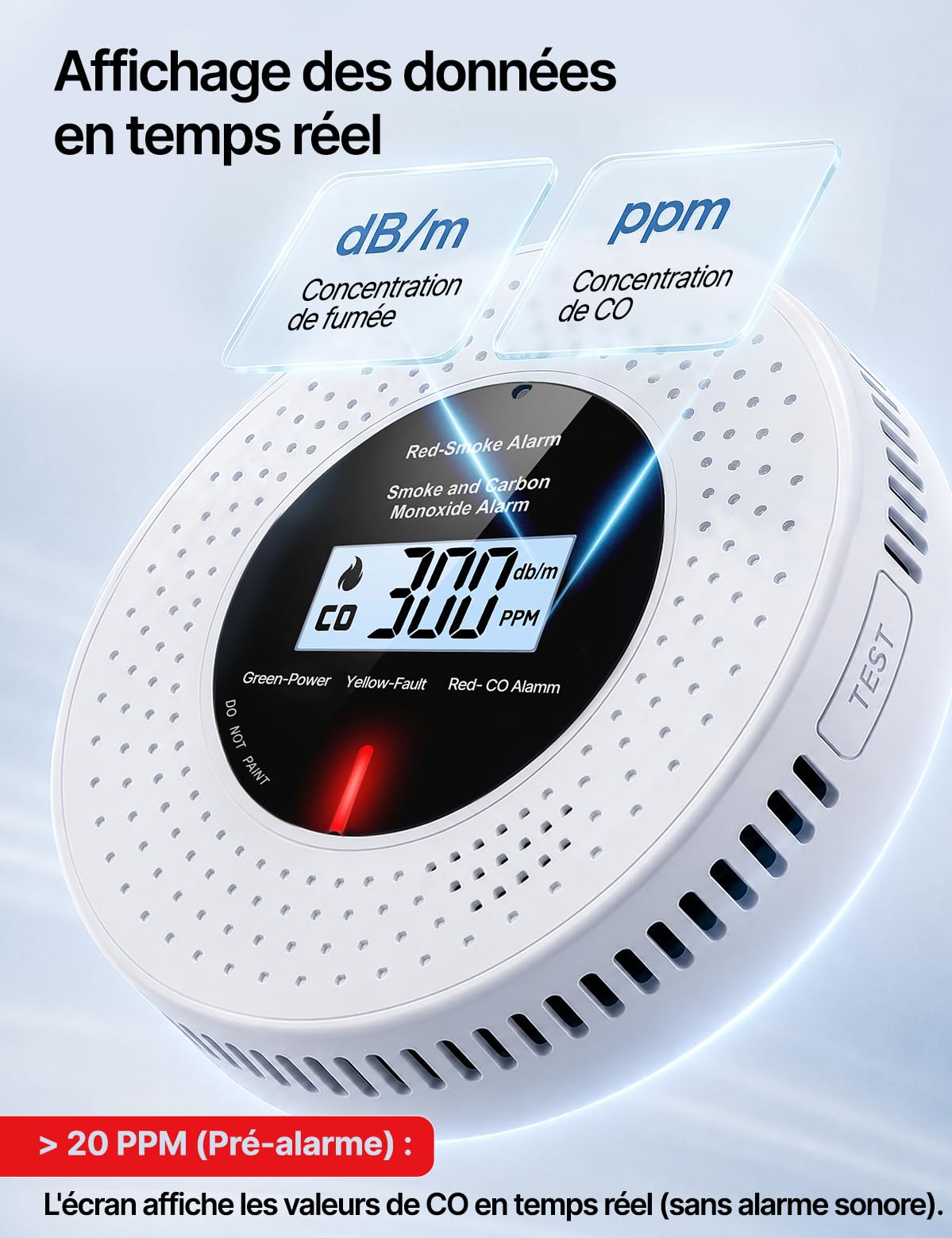 MOES Détecteur Intelligent de Fumée et Monoxyde de Carbone Zigbee, 2 Pcs | Passerelle Zigbee requise, durée de vie 10 ans, données LCD en temps réel, alarme 85 dB, contrôle par application