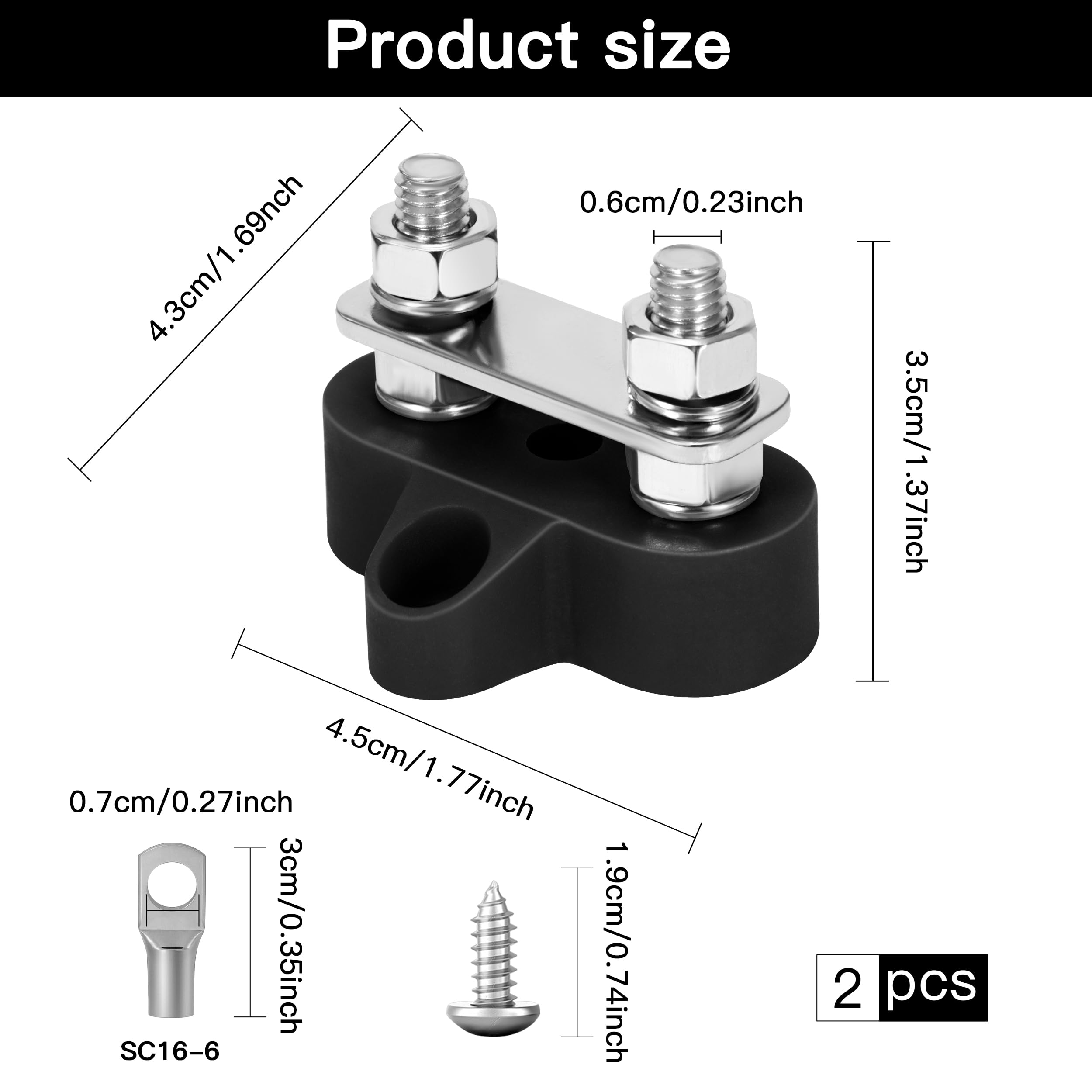 QIMEI-SHOP Morsettiera di Distribuzione dell'alimentazione della Batteria M6 Morsettiera Batteria Bus Bar Doppio Perno 12V-48V per Auto Camion Camper Barca Rosso e Nero 2 Pezzi