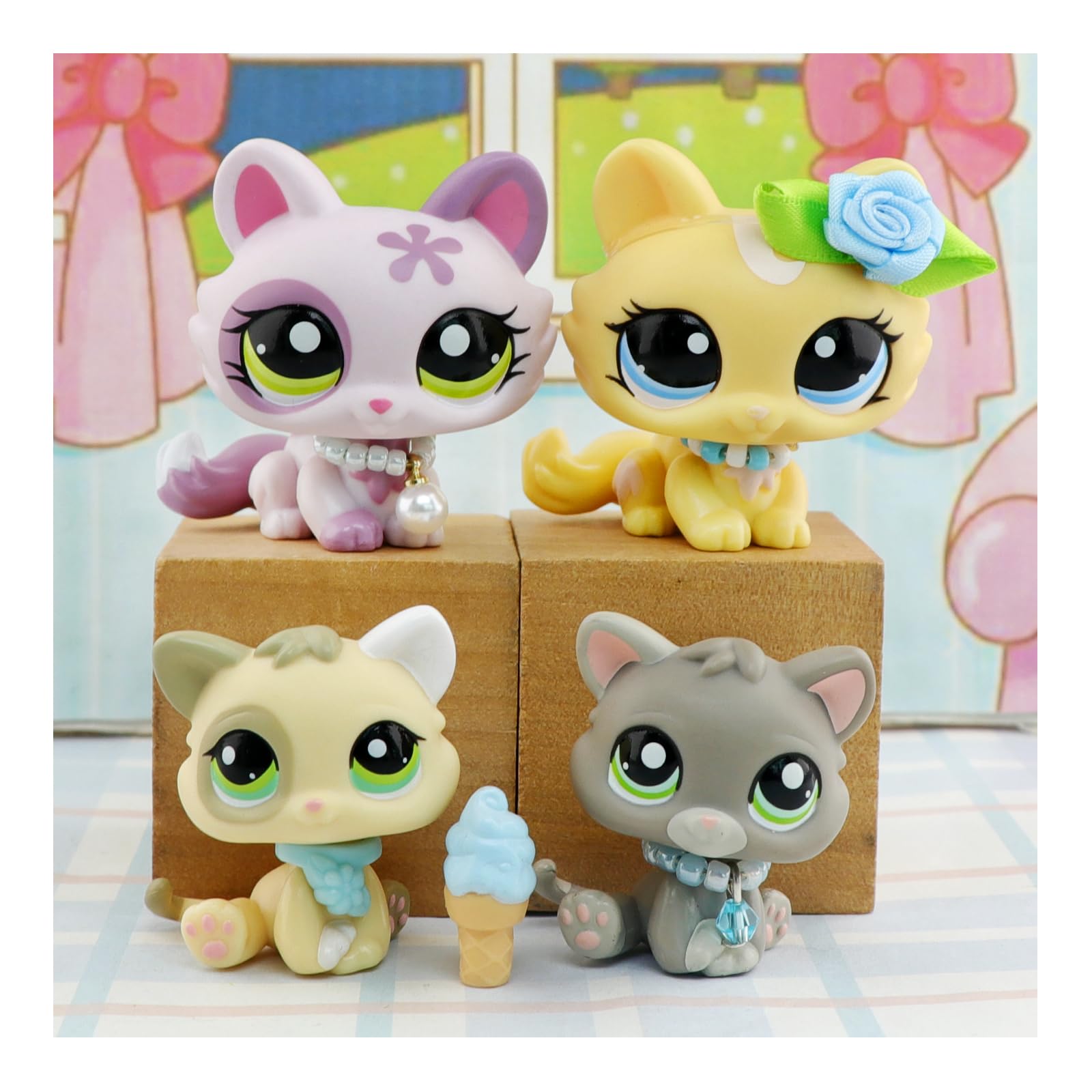 Old LPS Pet, lps Crouching Cat Moom and Baby Cat Kitten LPS Pets with lps Accessories Rare Old LPS Toys Puppy Action Figure Collectable Pets Mini Pet Shop for Boys & Girls